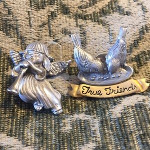 Vintage pewter pin/brooches, birds, angel